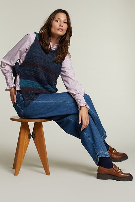 BURGUNDY BLUE STRIPED CREW NECK SWEATER 3