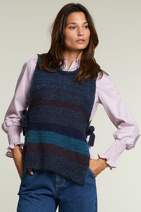BURGUNDY BLUE STRIPED CREW NECK SWEATER 1