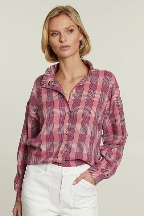 MULTI CHECKED BLOUSE RUFFLE COLLAR 1