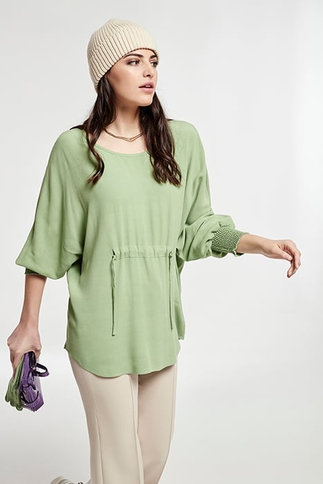 CREPE VISCOSE DRAWSTRING WAIST TOP GREEN 1