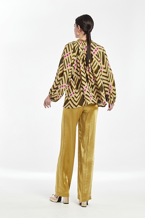 PRINT VISCOSE TIE BOW BLOUSE GREEN 2