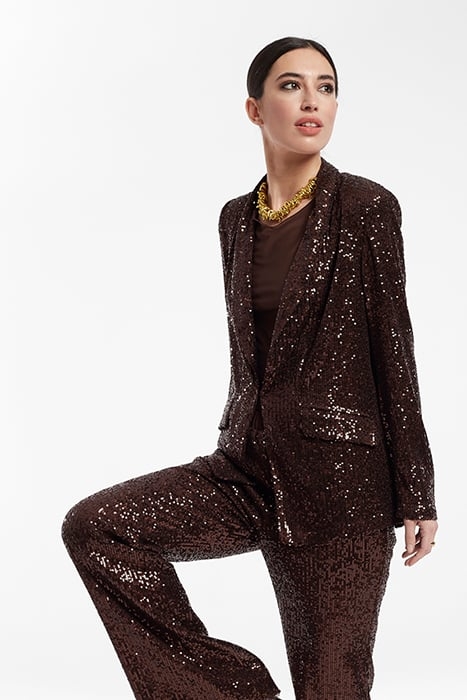 SPARKLY SEQUINS TUXEDO NECK JACKET BROWN 5