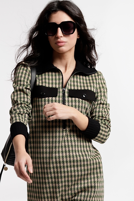 JACQUARD KNIT HIGH NECK AITA DRESS GREEN 3