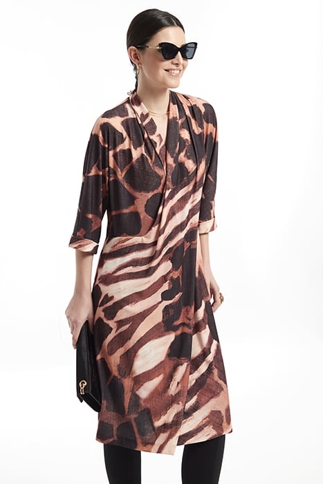 PRINTING KNITWEAR DRESS WITH FLOWING NECK SUSSET ORANGE 2