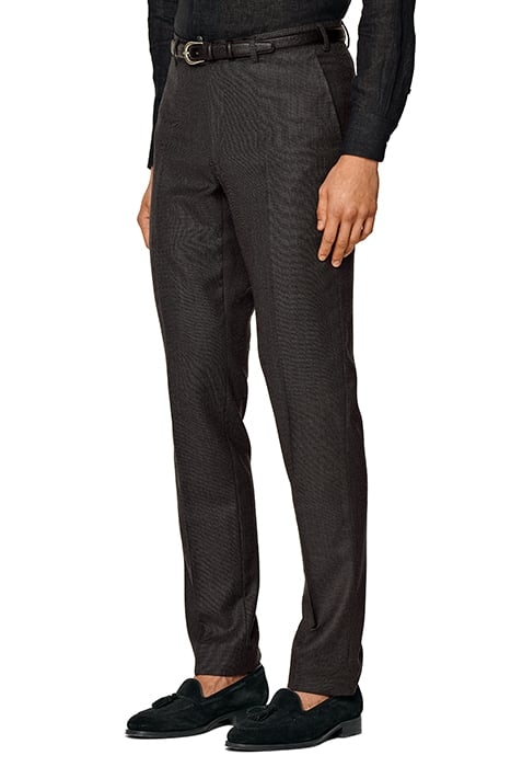DARK GREY BIRD'S EYE SLIM LEG STRAIGHT SUIT TROUSERS 1