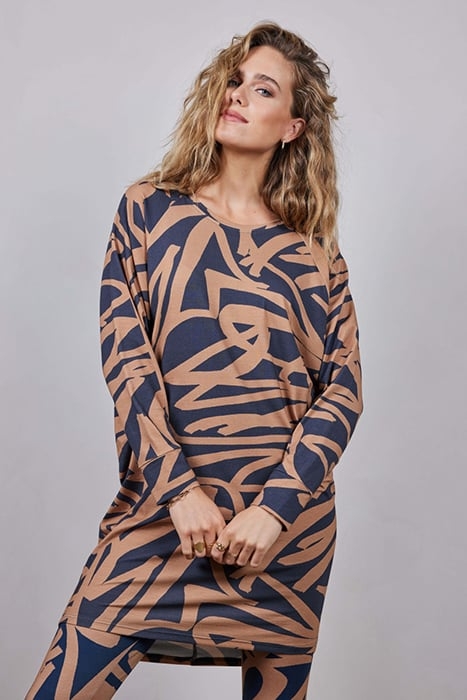 COMFY LOOSE DRESS 3/4 SLEEVE PRINT DARKBLUE WITH SCRIBBLE PR 1