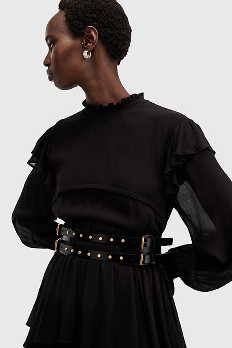 ELODIE DOUBLE BELT BLACK/WARM BRASS 2