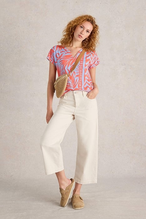 NELLY NOTCH NECK TEE CORAL PRINTED 1