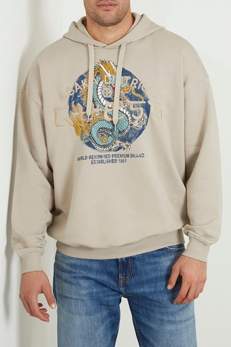 GUESS ROUND LOGO HOODIE SWEATS PASADENA STONE 1