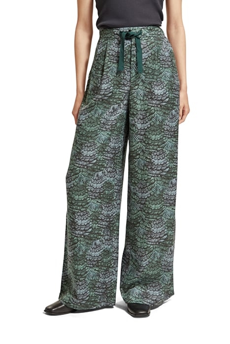 ELENI - HIGH RISE WIDE LEG PYJAMA PANTS FEATHER BOTTLE GREEN 1