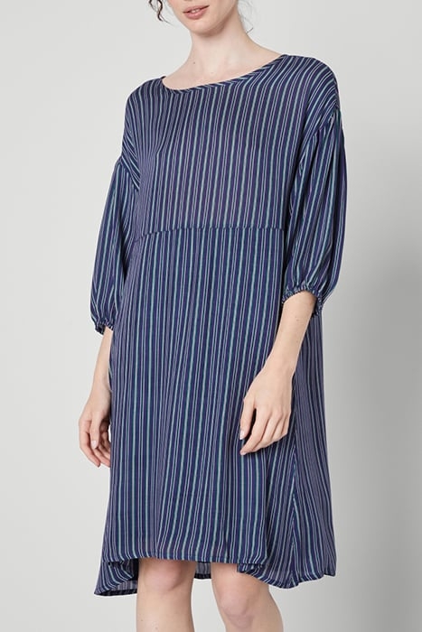 BOAT COLLAR PRINTED DRESS RAYURES BLEU VERT 1