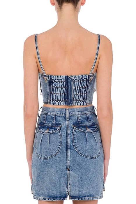RECYCLED DENIM CROP TOP WITH FRINGES BLUE 2