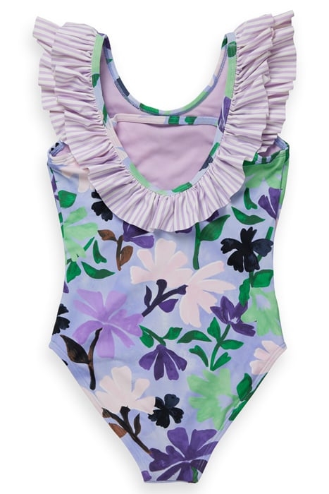 GIRLS ALL-OVER PRINTED CONTRAST RUFFLE BATHING SUIT PAINTERS 2