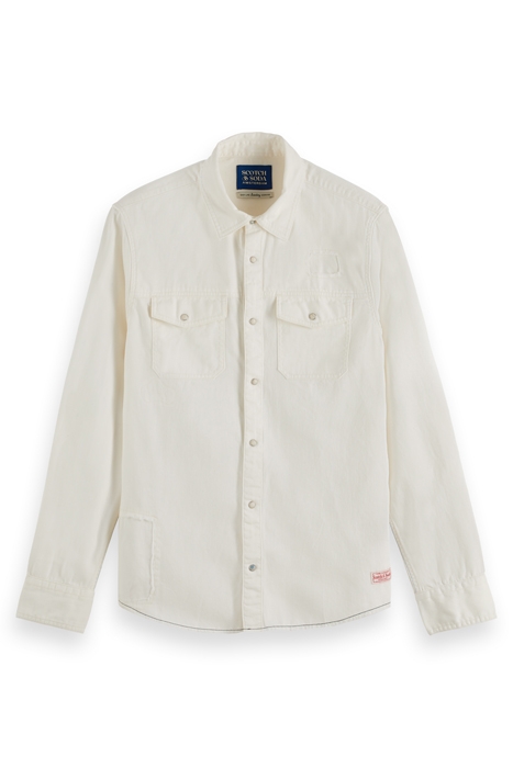 WASHED DENIM WESTERN SHIRT WITH DAMAGES IN SLIM FIT OFF WHIT 4