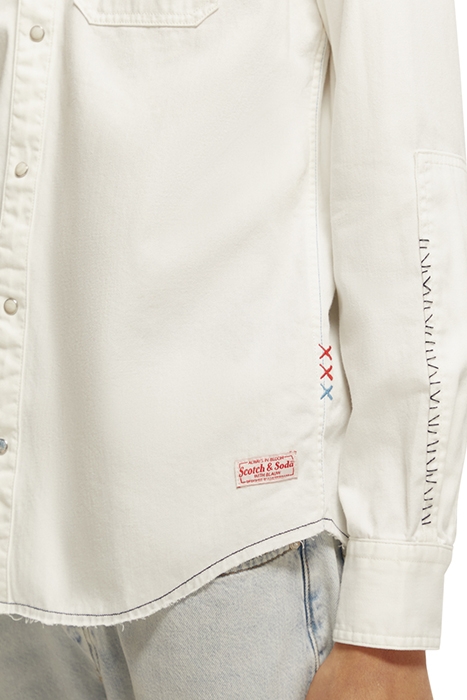 WASHED DENIM WESTERN SHIRT WITH DAMAGES IN SLIM FIT OFF WHIT 6