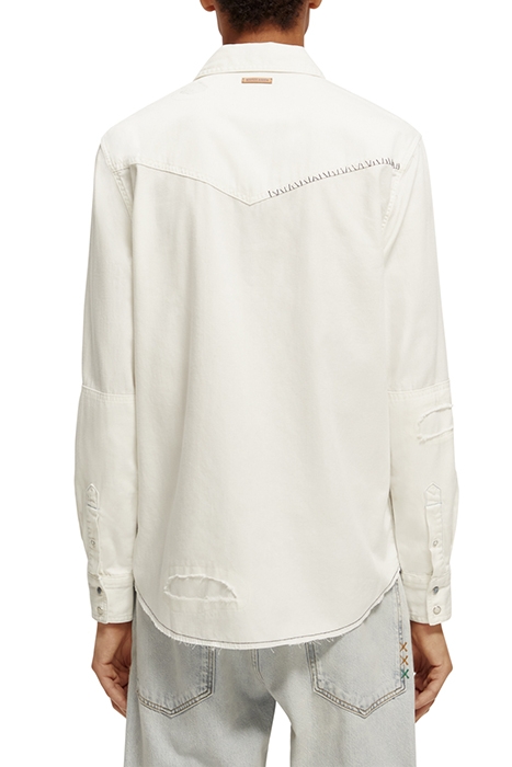 WASHED DENIM WESTERN SHIRT WITH DAMAGES IN SLIM FIT OFF WHIT 2