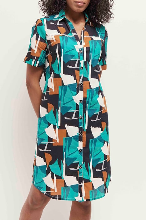 RAIN - GREEN GRASS SHIRT DRESS WITH ARTY ABSTRACTION PRINT 1