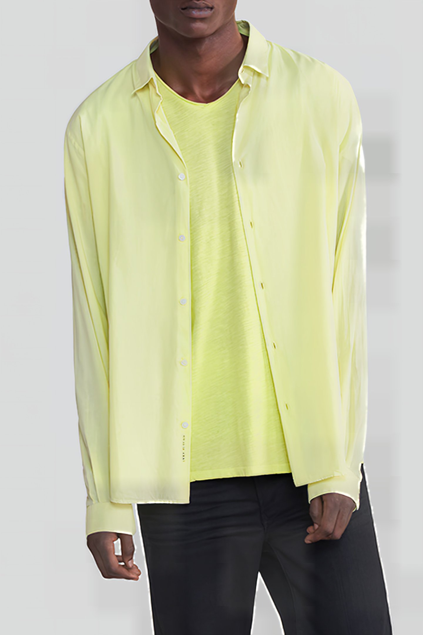 LIME ORGANIC COTTON VOILE SLIM SHIRT 1