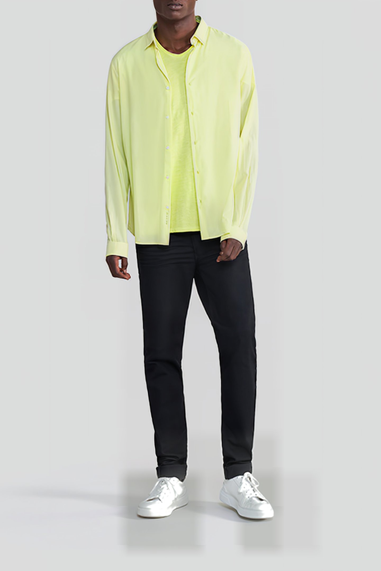 LIME ORGANIC COTTON VOILE SLIM SHIRT 3
