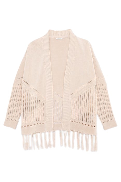 ECRU OPENWORK KNIT CARDIGAN WITH FRINGED EDGES 4