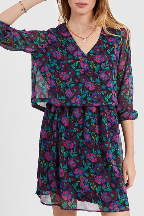 RASPBERRY DRESS WITH FLORAL COLOURED PRINT 5