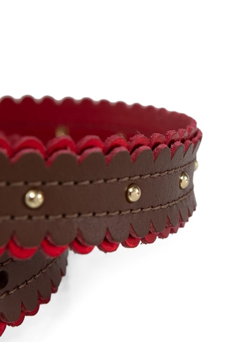 CAMEL AND METALLIC RED LEATHER BELT 5