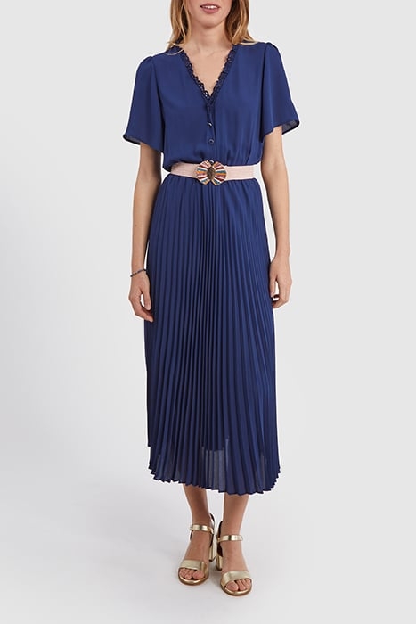 INDIGO LONG DRESS WITH PLEATED SKIRT 1