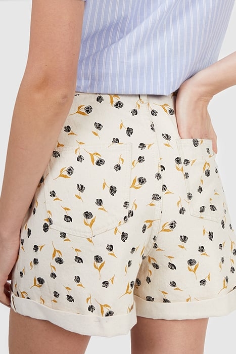 ECRU DENIM SHORTS WITH ROCK MINI-FLOWER PRINT 6