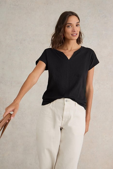 NELLY NOTCH NECK TEE PURE BLACK 1