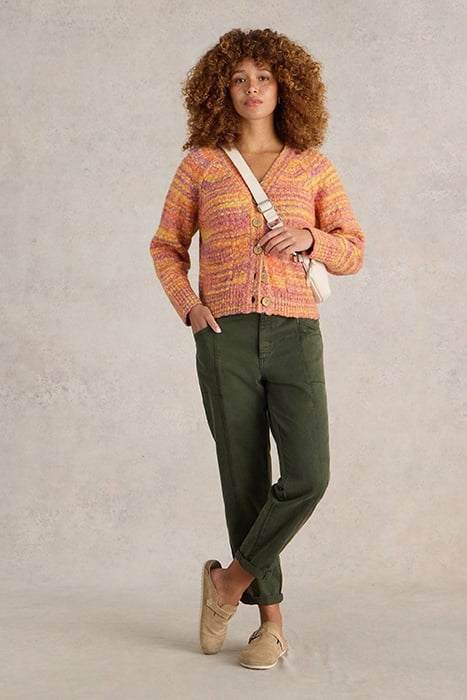 CINDY SPACE DYE CARDI ORANGE MULTI 1