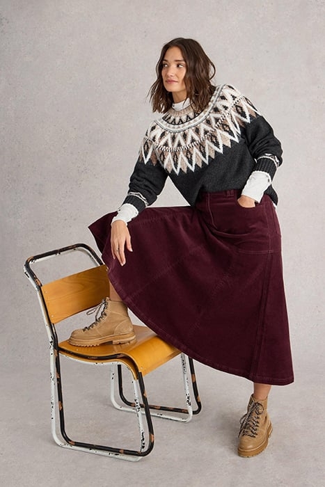 QUINN ORGANIC CORD SKIRT DARK PLUM 4