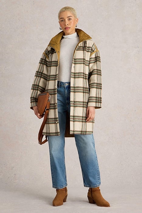 MARLOWE REVERSIBLE CHECK COAT IVORY MULTI 1