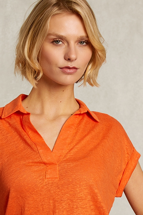 ORANGE LINEN V-NECK T-SHIRT SHORT SLEEVES ORANGE 4
