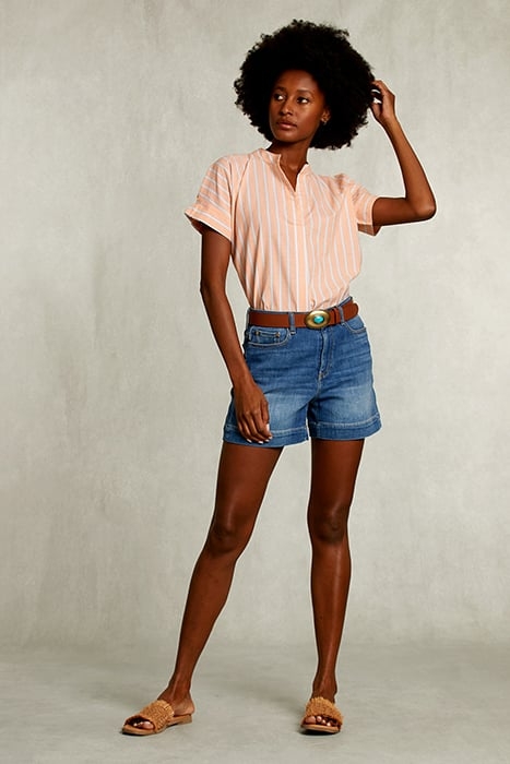 WHITE/ORANGE STRIPED V-NECK BLOUSE ORANGE 3