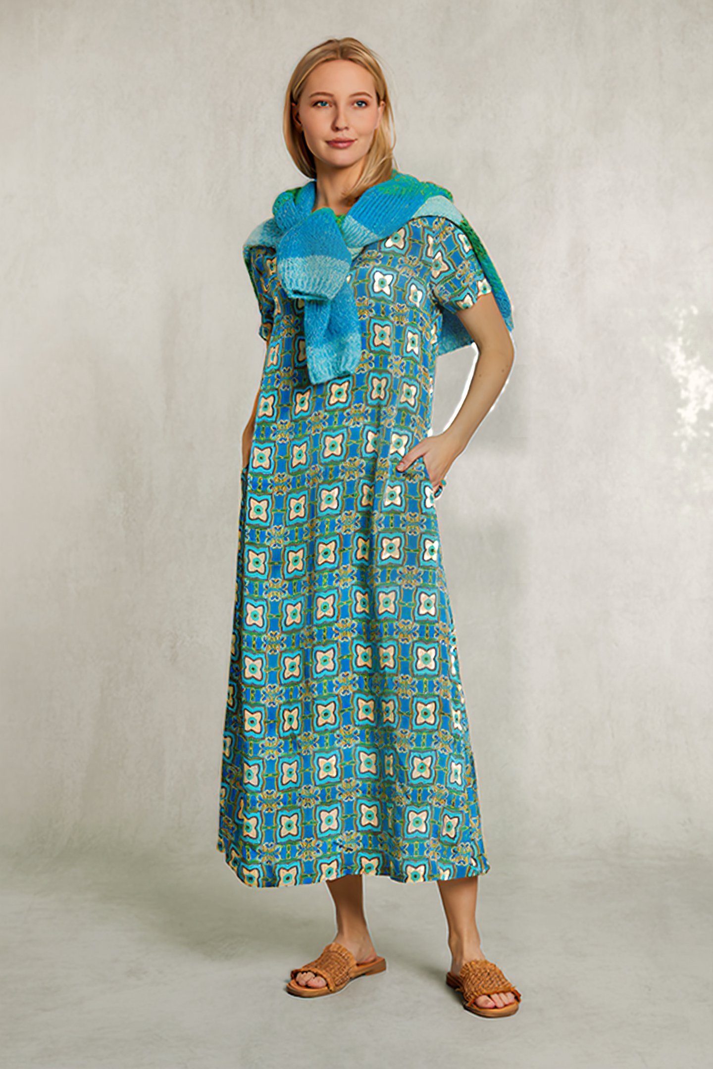 MULTI LONG STRAIGHT FANTASY DRESS BLUE 1