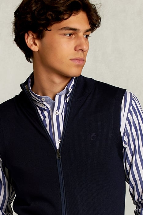 CUSTOM FIT SLEEVELESS MERINO CARDIGAN NAVY BLUE 3