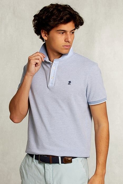 CUSTOM FIT COTTON POLO DARK OYSTER MIX BLUE 1