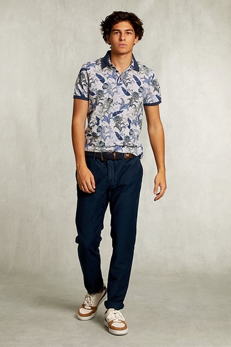 CUSTOM FIT COTTON FLORAL POLO DARK OYSTER MIX GREY 3