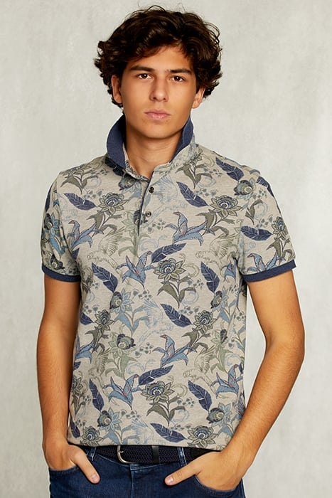 CUSTOM FIT COTTON FLORAL POLO EQUATOR MIX KHAKI 1