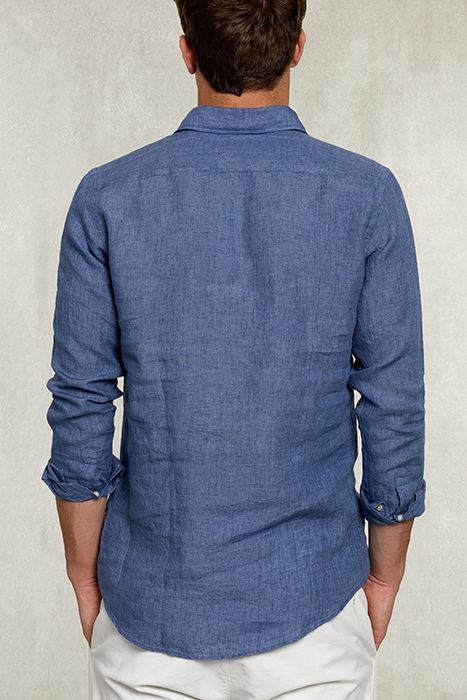 CUSTOM FIT LINEN SHIRT 2 POCKETS DARK DENIM BLUE 2