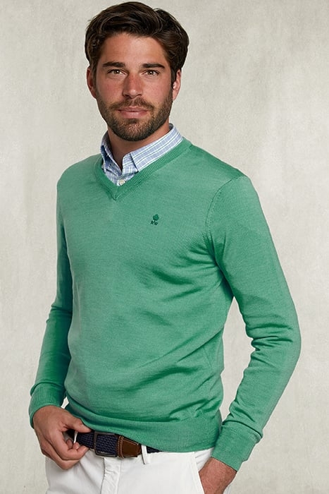 BASIC MERINO V-NECK PULLOVER MARGARITA MIX GREEN 1