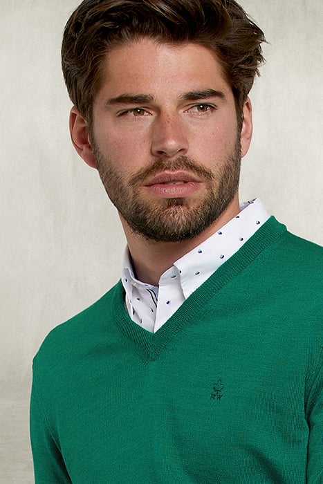 BASIC MERINO V-NECK PULLOVER NEW GREEN MIX GREEN 3