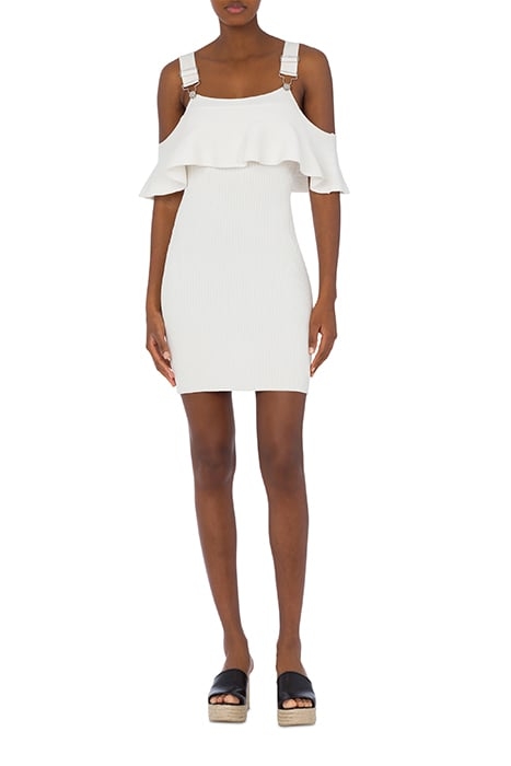 STRETCH VISCOSE DRESS WITH BRACES WHITE 1