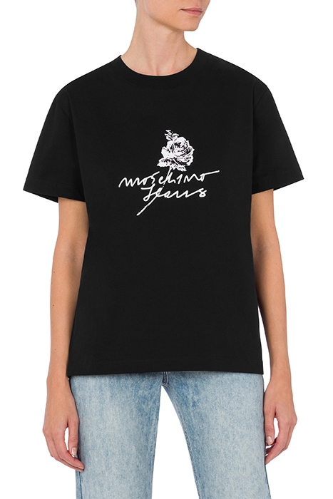 ROSE PRINT JERSEY T-SHIRT BLACK 1