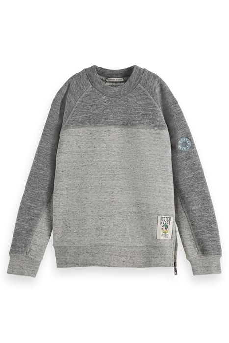 BOYS CONTRAST MELANGE CREWNECK SIDE-ZIP SWEATSHIRT GREY MELA 4