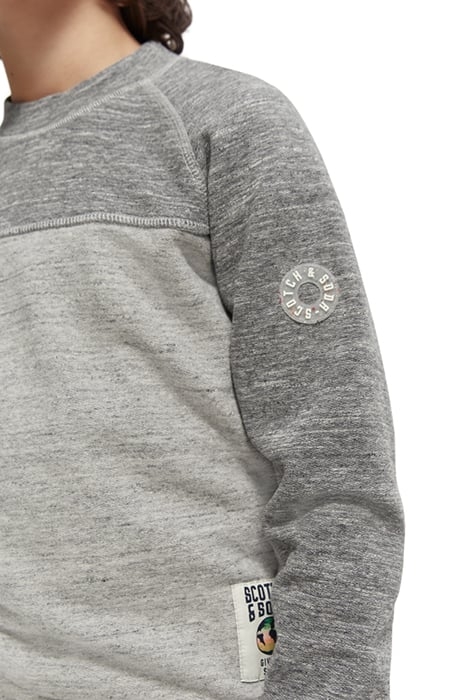 BOYS CONTRAST MELANGE CREWNECK SIDE-ZIP SWEATSHIRT GREY MELA 6