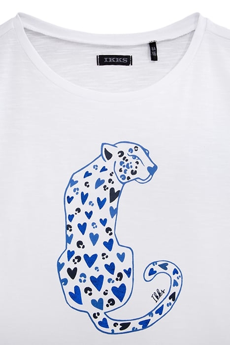 GIRLS' WHITE ORGANIC COTTON T-SHIRT, HEART LEOPARD IMAGE 3