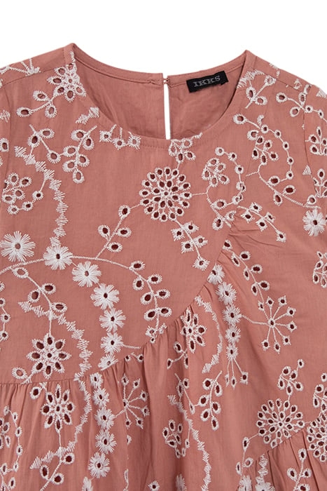 GIRLS’ OLD PINK ORGANIC COTTON DRESS, EMBROIDERED FLOWERS 3