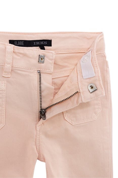 GIRLS' POWDER PINK WATERLESS FLARED JEANS PATCH POCKETS 3