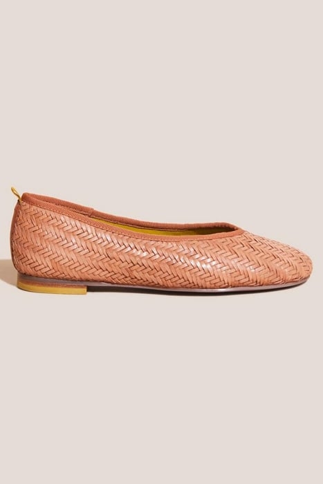 WOVEN LEATHER BALLET PUMP MID TAN 1